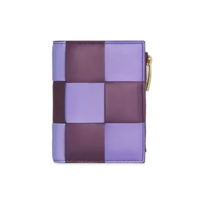 Bottega Veneta Casette Maxi Intrecciato Calfskin Bi-fold Zippered Wallet "Purple/Egg Plant"