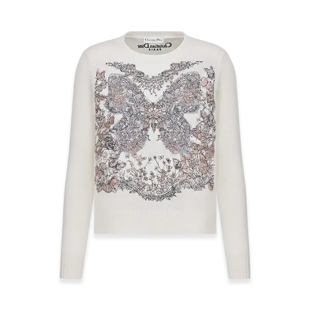 Dior Women's Embroidered Sweater Cashmere Knit Butterfly Around The World Motif "Pastel Pink"