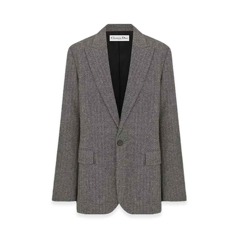 Dior Women's Wool with Herringbone Motif Blazer "Gray"