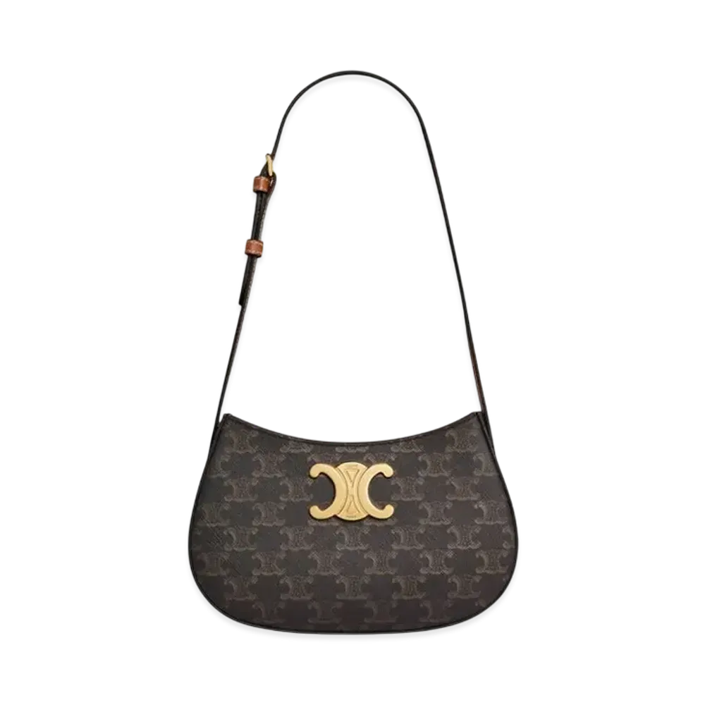 CELINE Medium Tilly Bag in Triomphe Canvas and Calfskin "Tan"