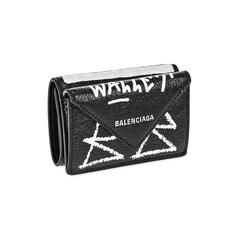BALENCIAGA Graffiti Papier Mini Wallet "Black"