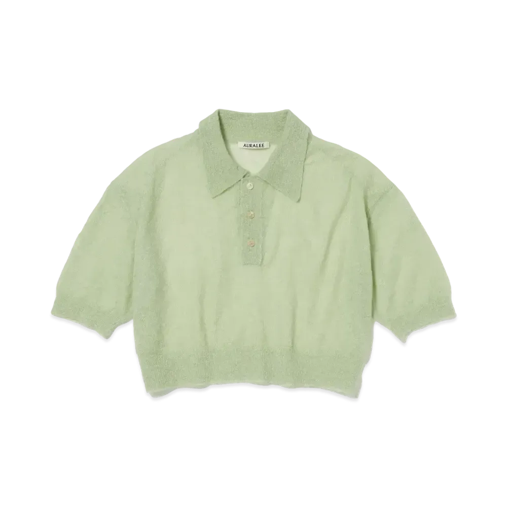 AURALEE Kid Mohair Sheer Knit Short Polo "Light Green"