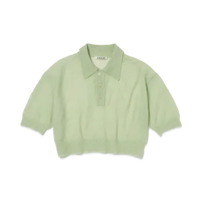 AURALEE Kid Mohair Sheer Knit Short Polo "Light Green"