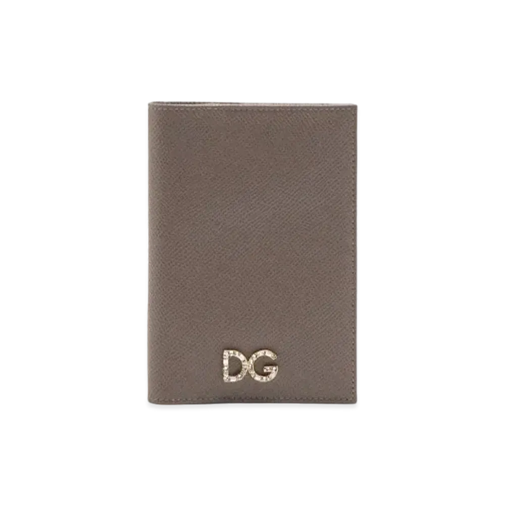 Dolce&Gabbana Passport Holder Calfskin DG Crystal "Brown"