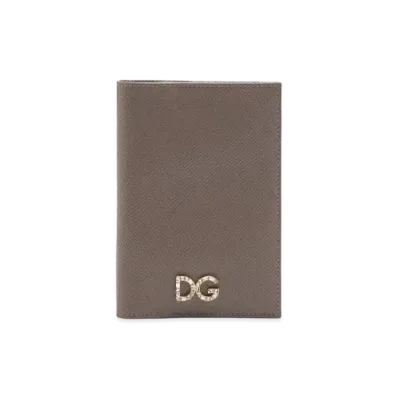 Dolce&Gabbana Passport Holder Calfskin DG Crystal "Brown"