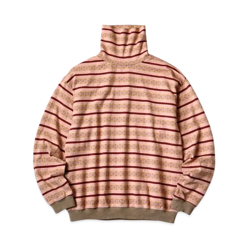 KAPITAL Sunrise Jacquard Border High Neck Long Tee "Pink Enji"