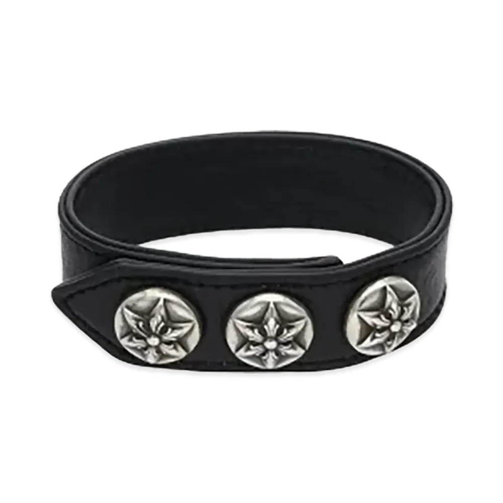Chrome Hearts Star 3 Button 2 Snap Leather Bracelet "Black"