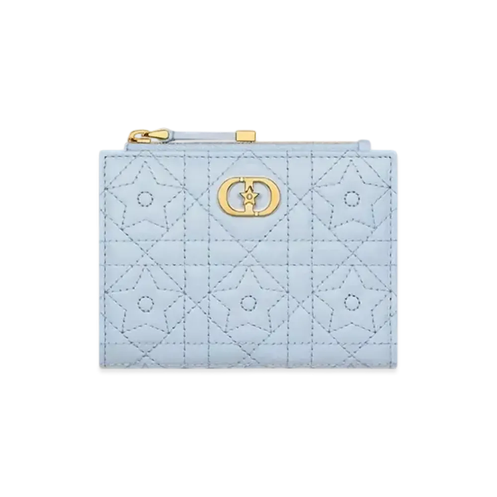 Dior Caro Dahlia Wallet Cannage Lambskin with Star Motif "Sky Blue"