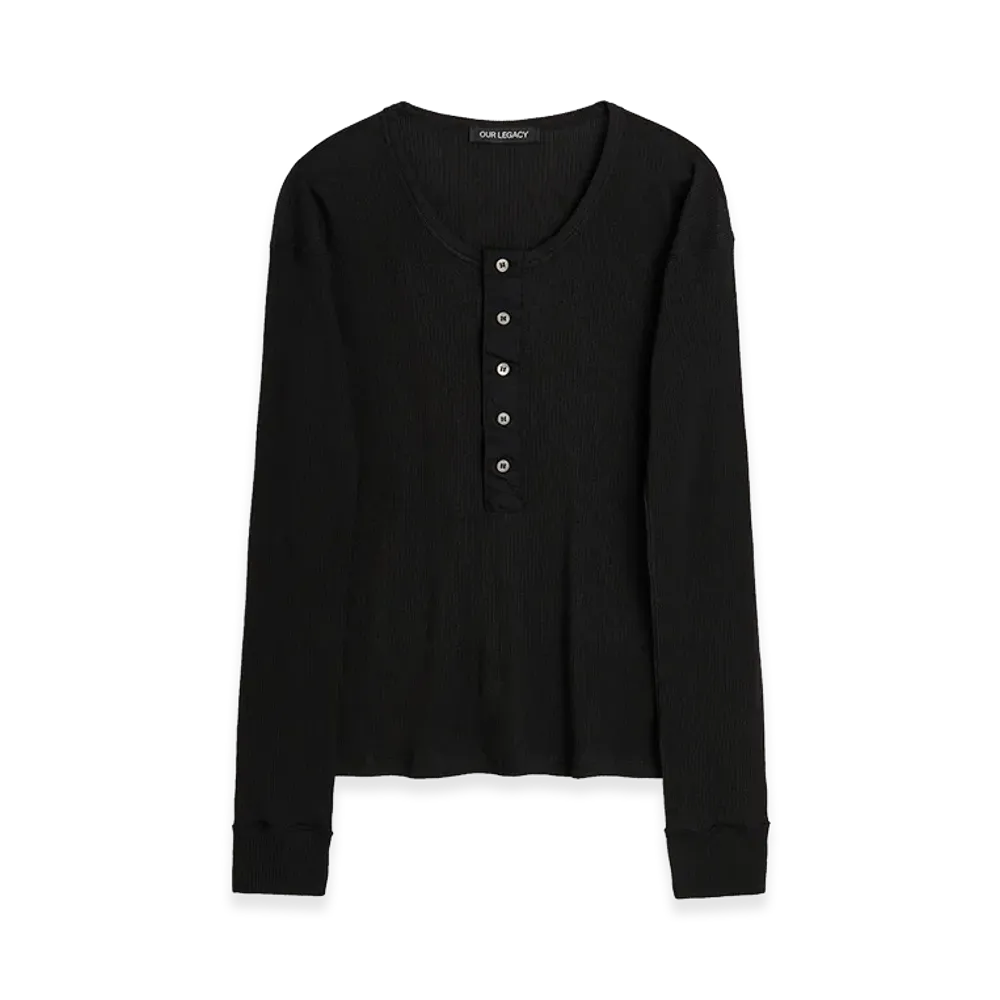 OUR LEGACY Women's Gentle Henley Longsleeve "Charred Shade Ripple Rib"
