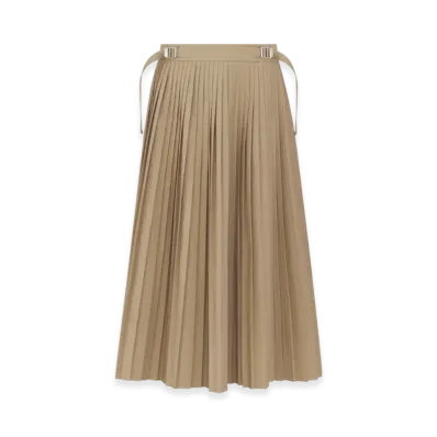 Dior Women's Cotton Gabardine Pleated Mid Length Skirt "Beige"