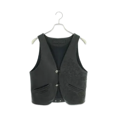 Chrome Hearts Classic 2B Leather Cross Ball Button Vest with Semetery Patch "Black"