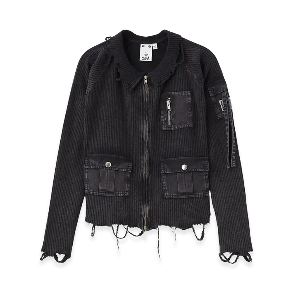 X-Girl Women's Distressed Woven Mix Zip Up Top "Black"
