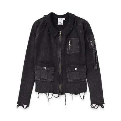 X-Girl Women's Distressed Woven Mix Zip Up Top "Black"