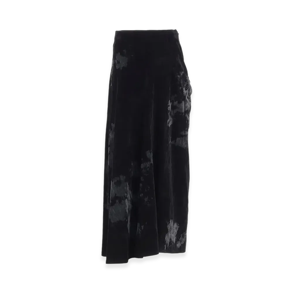 Y's Discharge-Printed Velvet Side Drape Skirt "Black"