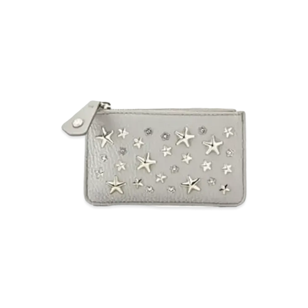 Jimmy Choo Nancy Grayney Calf Leather Key Case With Crystal Star Studs "Moonstone"