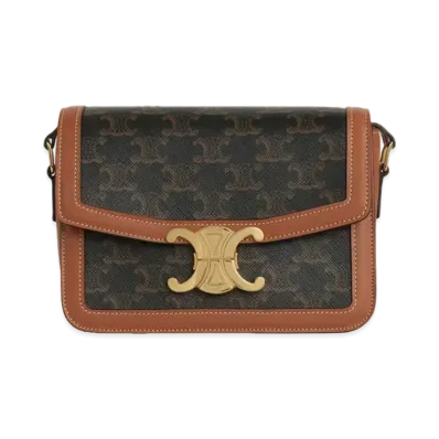 CELINE Teen Triomphe Bag in Triomphe Canvas and Calfskin "Tan"