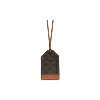 CELINE Card Holder Necklace In Triomphe Canvas And Lambskin "Tan"