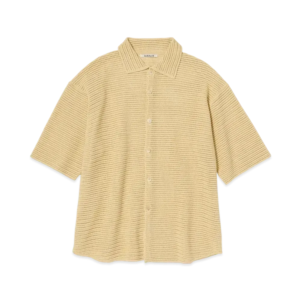 AURALEE Cotton Mesh Knit Half Sleeved Shirt "White Yellow"