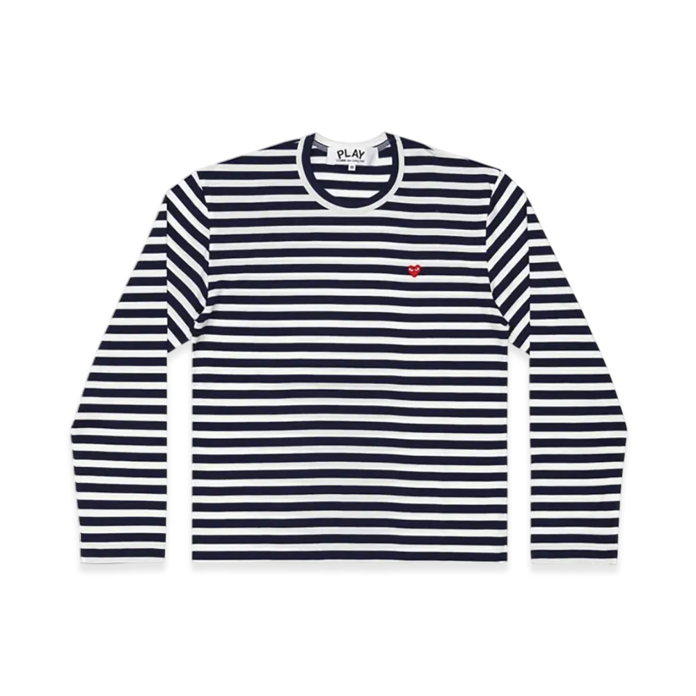 PLAY COMME des GARCONS Printed Border Long Sleeve T-Shirt With Small Red Emblem "Navy/White"