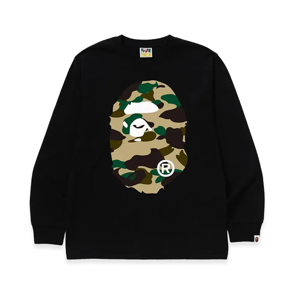 A BATHING APE Big Ape Head LS Tee "Black/Yellow"