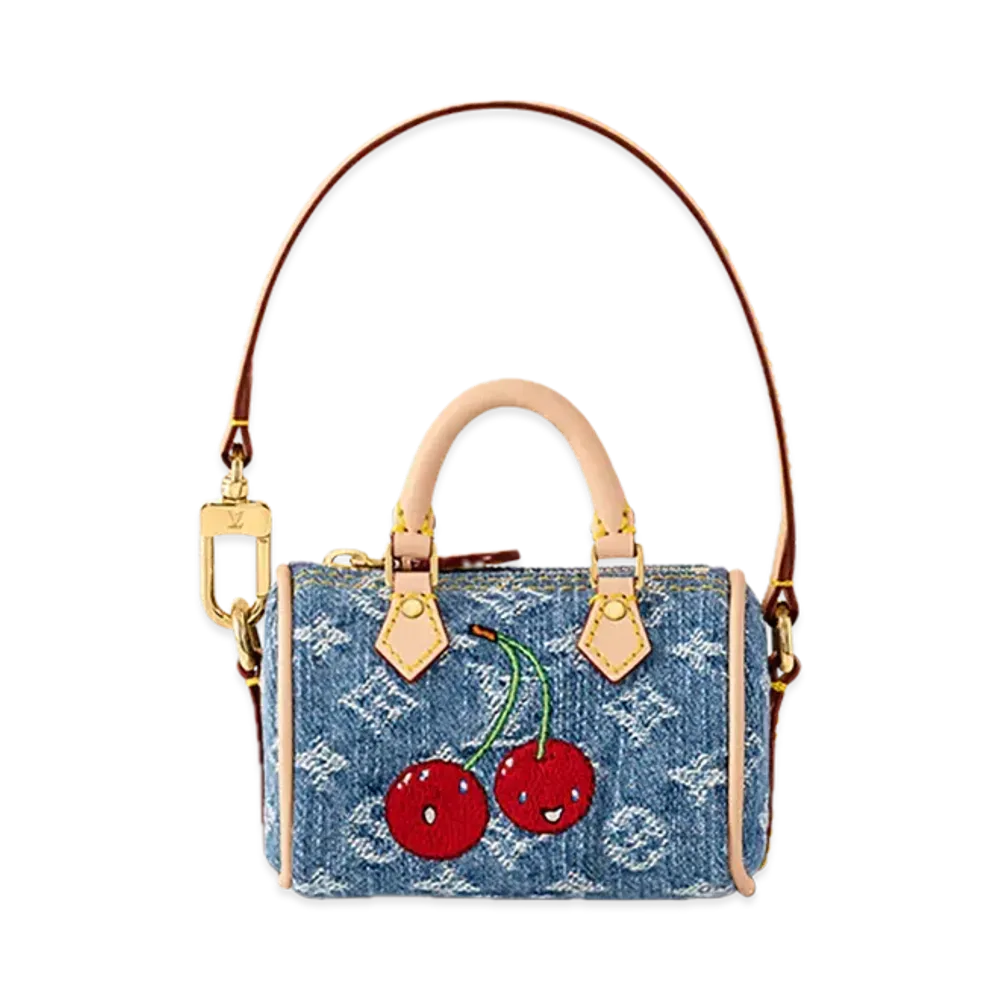 Louis Vuitton x Takashi Murakami Bag Charm Micro Speedy Monogram Denim Cherry "Denim Blue"