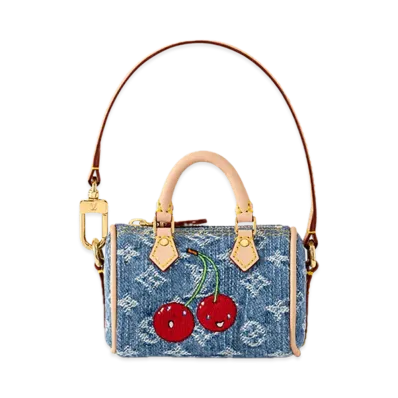 Louis Vuitton x Takashi Murakami Bag Charm Micro Speedy Monogram Denim Cherry "Denim Blue"