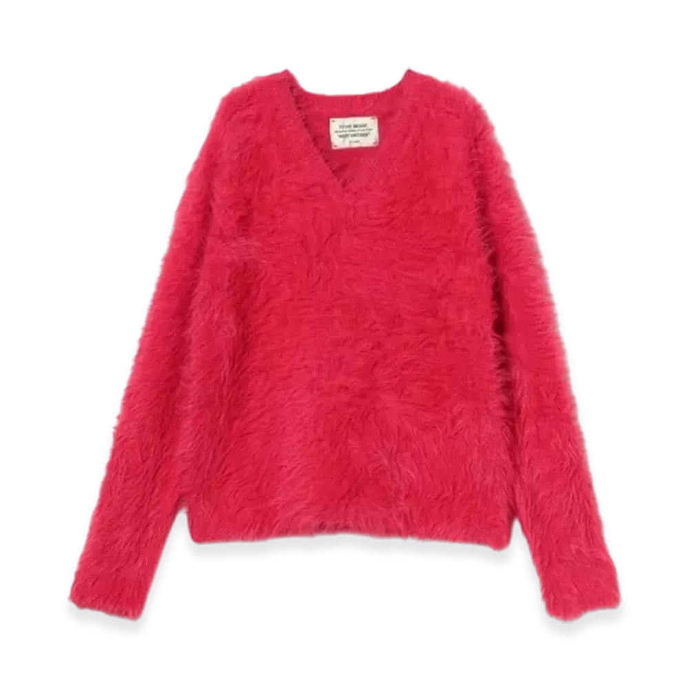 BEAMS FUTURE ARCHIVE Shaggy Vneck Knit "Red"