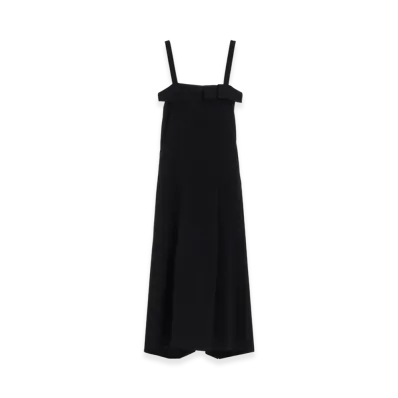 S'YTE Washer Wool Gabardine Pleated Shoulder Strap Dress "Black"