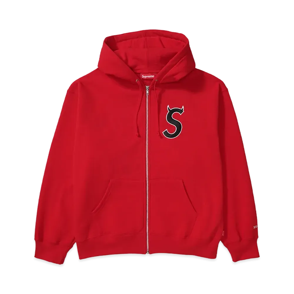 Supreme Devil S Logo Zip Up Hooded Sweatshirt "Red"