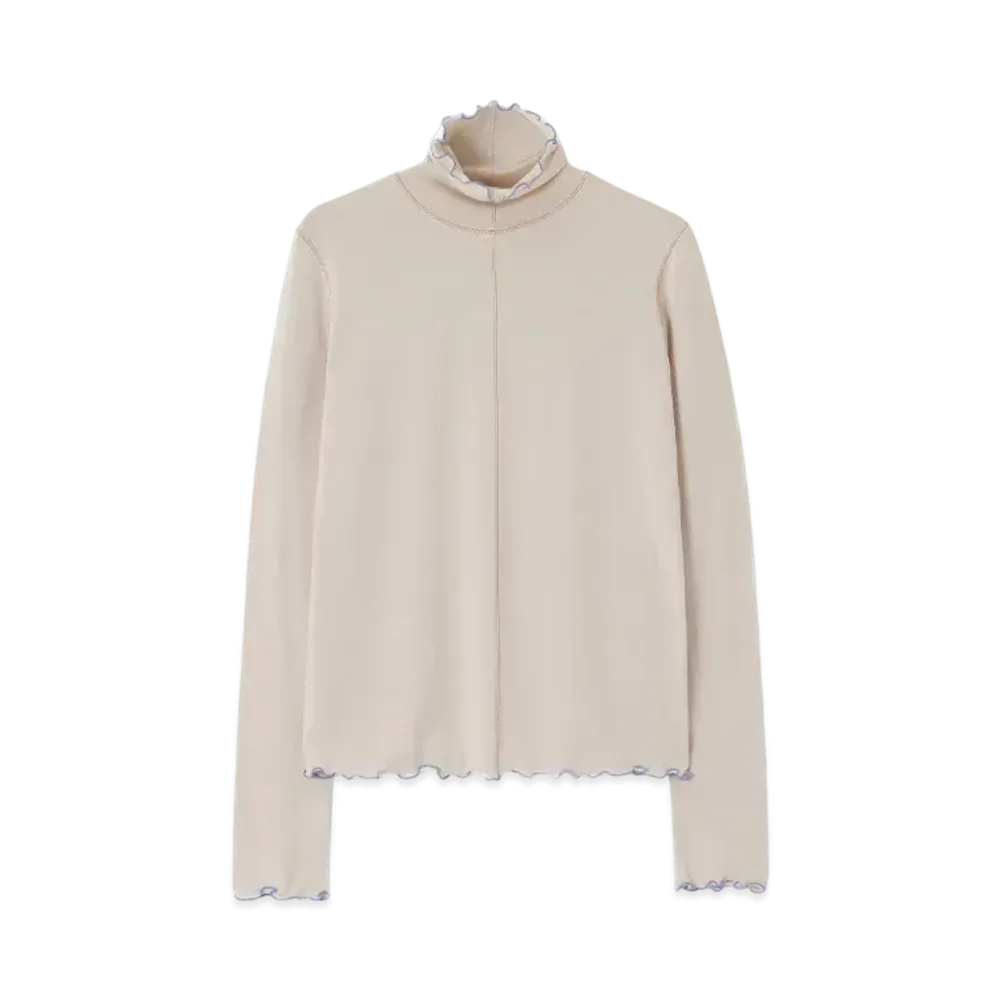 Paul Smith Women's Mellow Ruffle Turtleneck Cut and Sewn "Ecru"