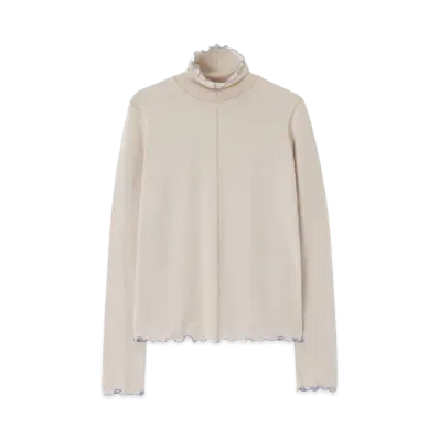 Paul Smith Women's Mellow Ruffle Turtleneck Cut and Sewn "Ecru"