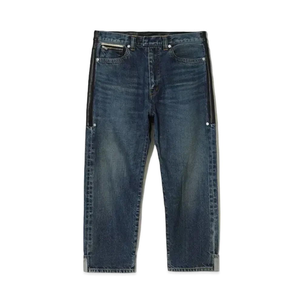 UNDERCOVER Cowhide Leather Switching Denim Pants "Light Blue Indigo"