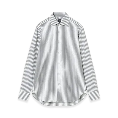 BEAMS Cotton Bold Stripe Wide Collar Shirt "Gray"