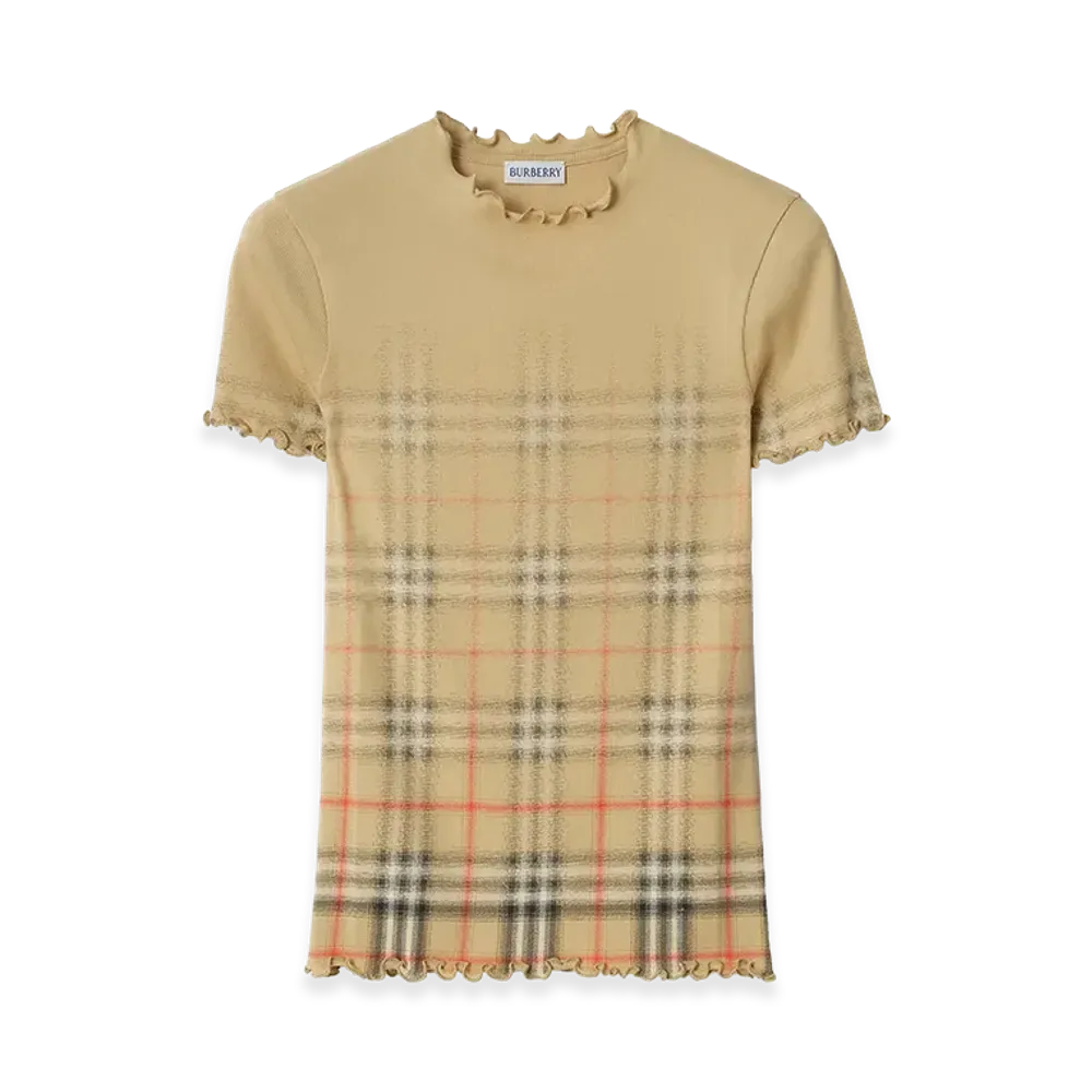 Burberry Women's Blend Check Cotton T-Shirt "Beige"