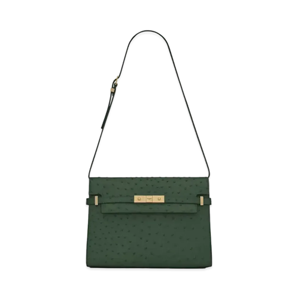 Saint Laurent Manhattan Shoulder Bag In Ostrich "Forest Green"