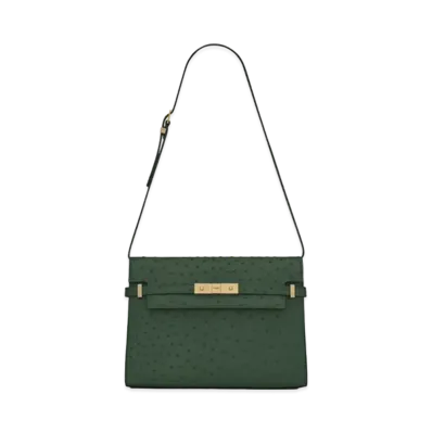 Saint Laurent Manhattan Shoulder Bag In Ostrich "Forest Green"