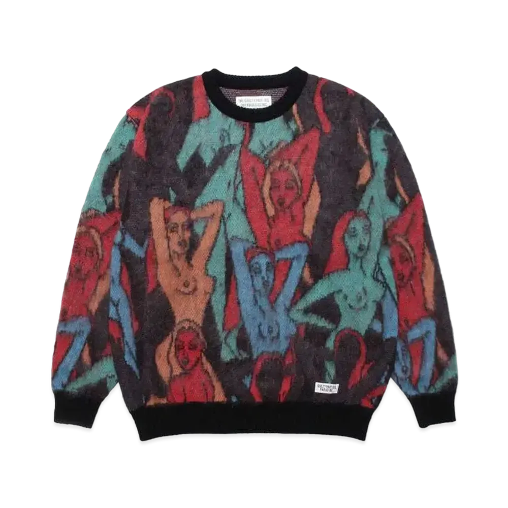 WACKO MARIA Yula Hyakujozu Mohair Knit Jacquard Sweater "Black"