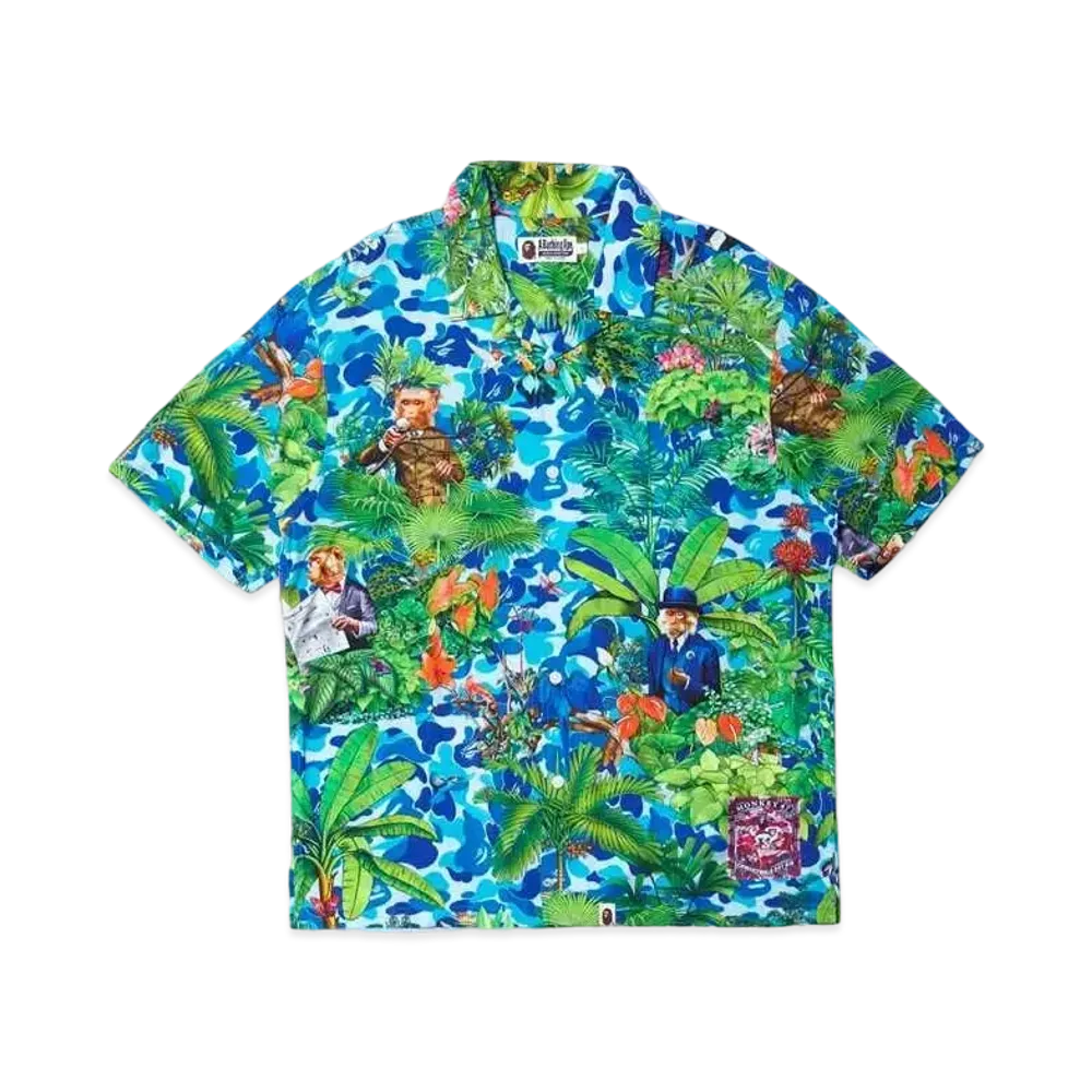 A BATHING APE BAPE® X MONKEY 47 OPEN COLLAR S/S SHIRT "Blue"