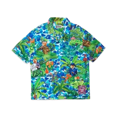 A BATHING APE BAPE® X MONKEY 47 OPEN COLLAR S/S SHIRT "Blue"