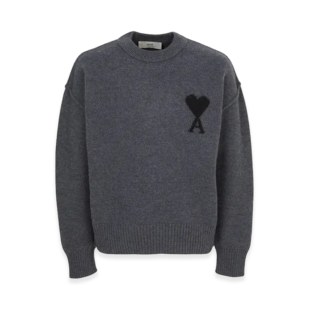 AMI PARIS De Coeur Crew Neck Sweater "Gray/Black"
