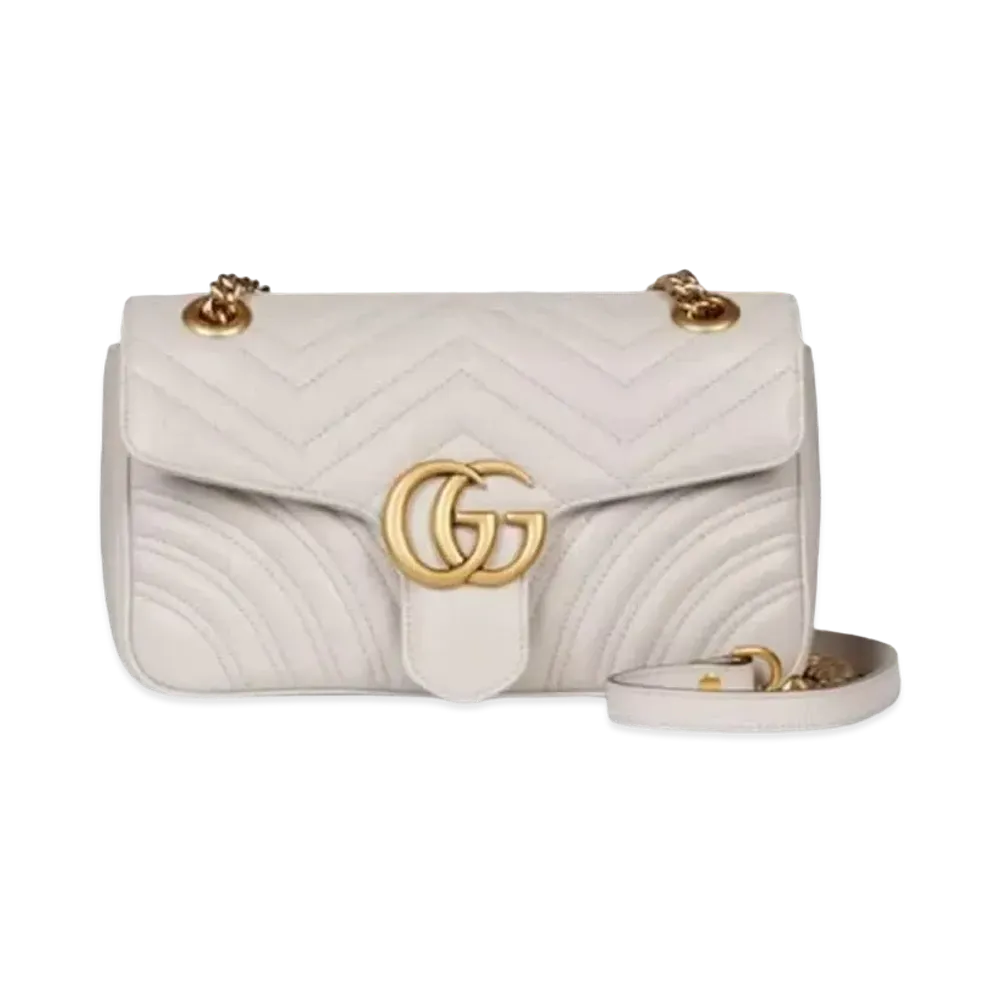 GUCCI GG Marmont Small Shoulder Bag Matelasse Chevron Leather "Light Grey"