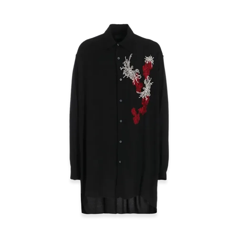 S'YTE Viscose Twill Chrysanthemum Embroidery Oversized Shirt "Black"