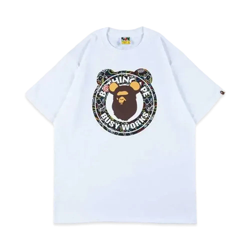 Bearbrick BAPE BUSY WORKS 2021 T-Shrit "White Black"