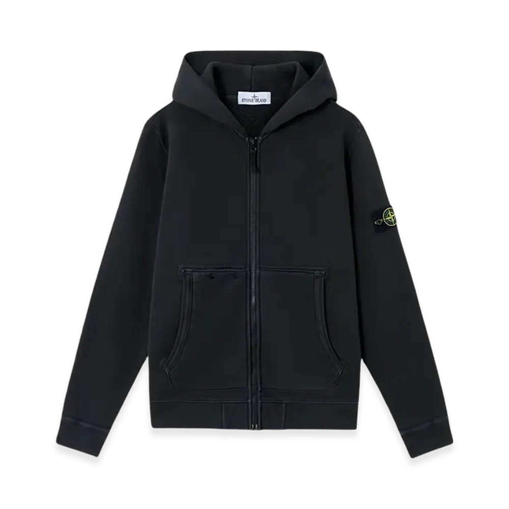 Stone Island 63341 Organic Cotton Diagonal Fleece Old Effect Hooded Full Zipper Sweatshirt with Pockets - 24FW "Black"