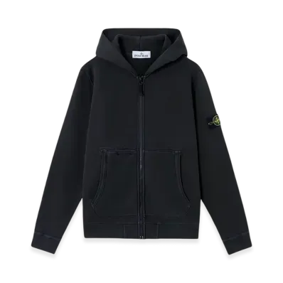 Stone Island 63341 Organic Cotton Diagonal Fleece Old Effect Hooded Full Zipper Sweatshirt with Pockets - 24FW "Black"
