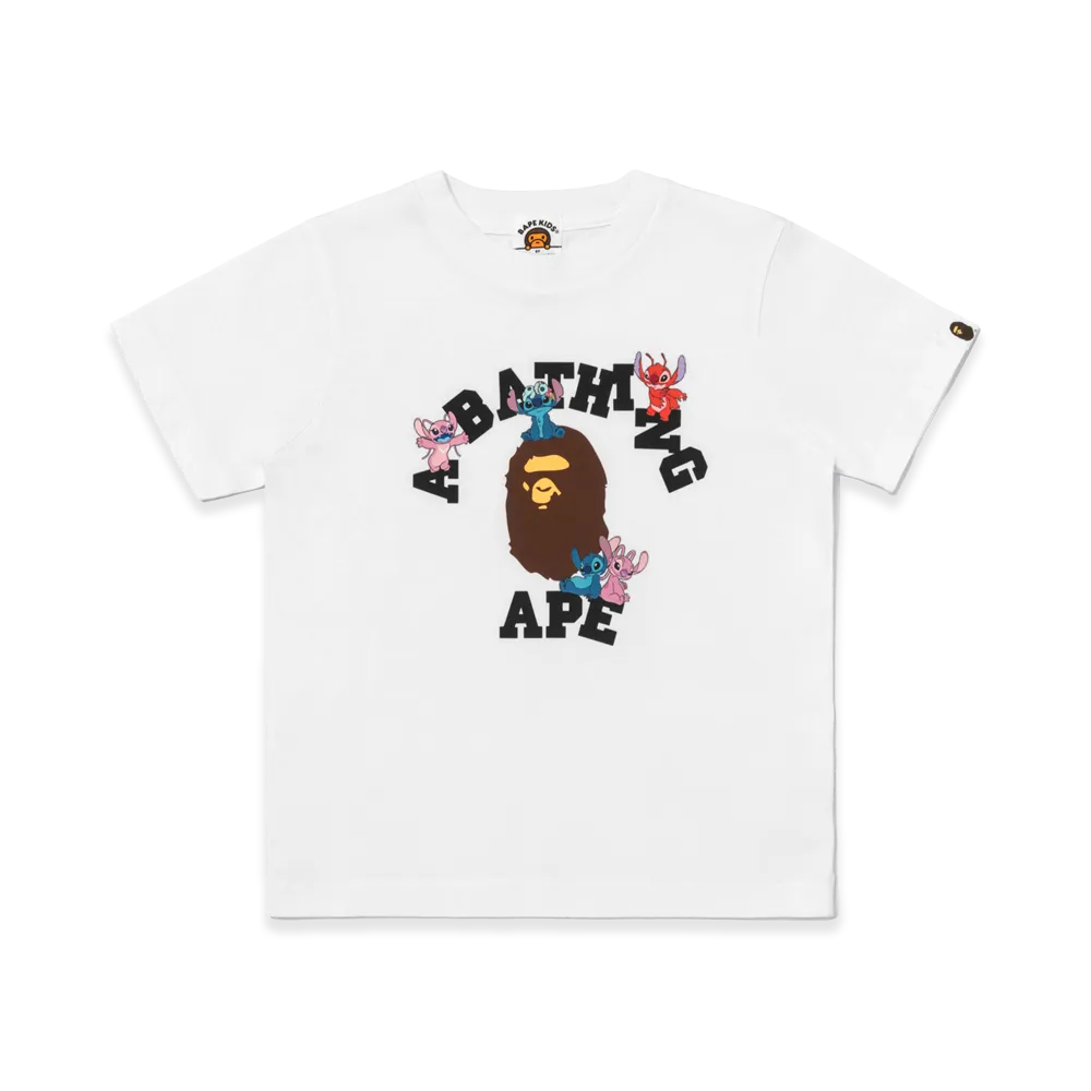 A BATHING APE x Disney Stitch Kids Stitch And Friends College Tee "White"