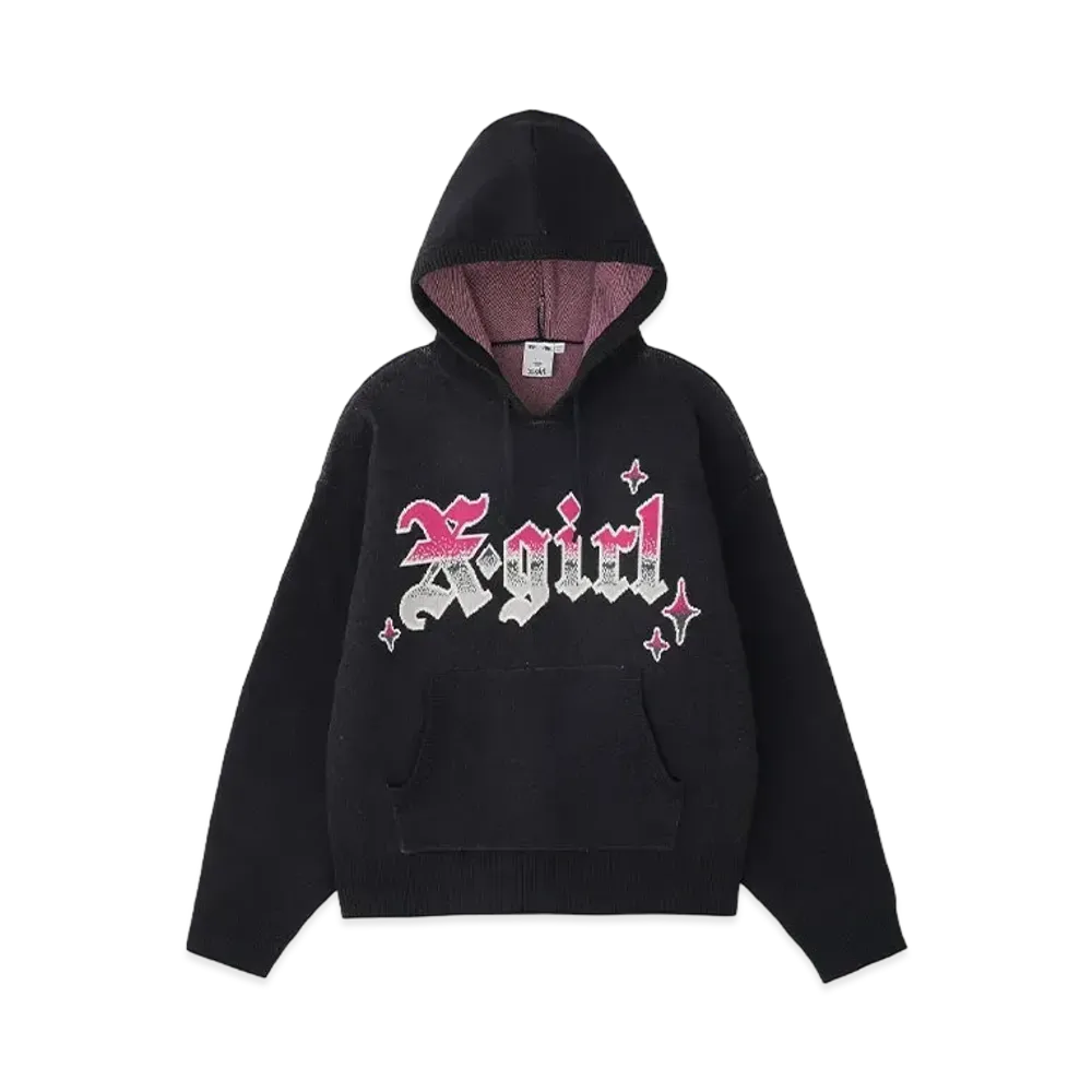 X-Girl Gradient Logo Jacquard Knit Hoodie "Black"