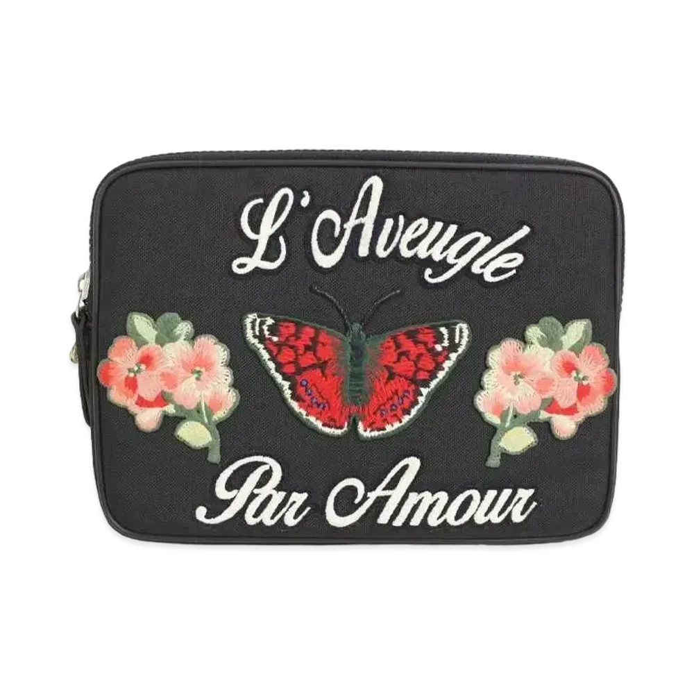 GUCCI Butterfly Embroidery Clutch Bag "Black"