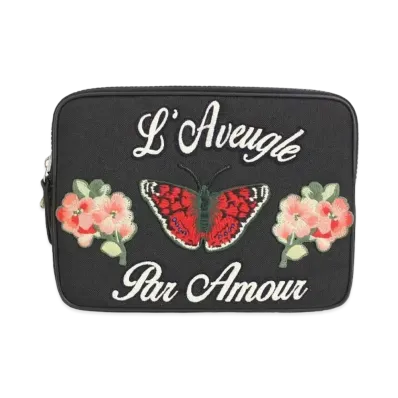 GUCCI Butterfly Embroidery Clutch Bag "Black"