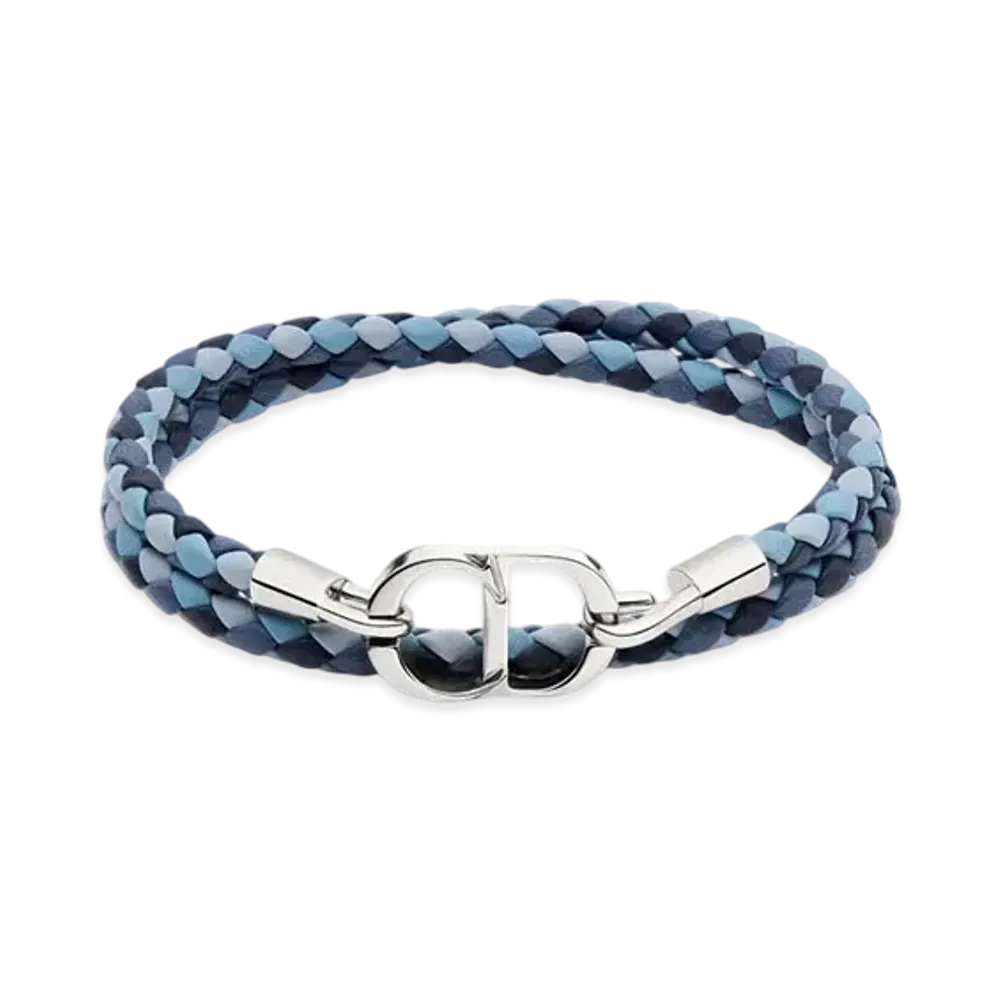 Dior CD Icon Braided Leather Double Bracelet Calfskin and Brass "Blue/Silver"